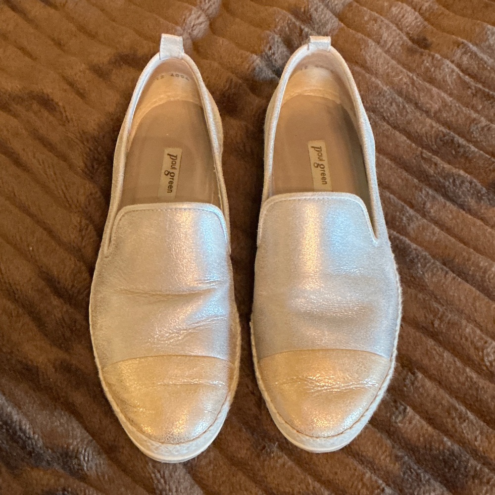 Paul Green Metallic Espadrille Slip-Ons in Silver